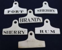 A set of six 19th century creamware bin labels unmarked