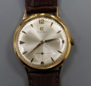 A gentleman's 18k gold Cyma Cymaflex manual wind wrist watch.