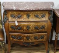 A Louis XV style marquetry inlaid kingwood bombe commode W.96cm