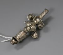 A George III silver rattle and whistle, London by Peter and Ann Bateman, circa 1795, lacking