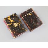 Two 19th century tortoiseshell and pique-work card cases, the first decorated with floral sprigs,