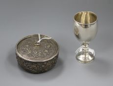 A Chinese swhite metal cup, by Wang Hing? and a 19th century Chinese white metal and part gilt