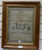 A George IV needlework sampler, worked by Harriet Tryst, October 10th 1822, Fox Cottage School,