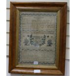 A George IV needlework sampler, worked by Harriet Tryst, October 10th 1822, Fox Cottage School,