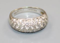 A modern 18ct white gold and pave set diamond dress ring, with a total diamond weight of 2.04cts,