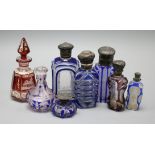 Eight 19th century overlaid glass scent bottles