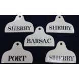 A set of five Spode creamware pyriform bin labels, c.1820-30 impressed marks