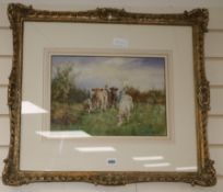 Walter J. Moreby, watercolour, Cattle in a meadow, signed, 26 x 37cm