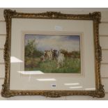 Walter J. Moreby, watercolour, Cattle in a meadow, signed, 26 x 37cm