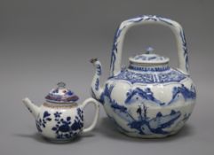 Two Chinese blue and white teapots tallest 23cm