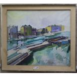 Edward Wolfe, gouache and watercolour, Thames barges, signed in pencil, 72 x 82cm