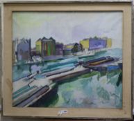 Edward Wolfe, gouache and watercolour, Thames barges, signed in pencil, 72 x 82cm