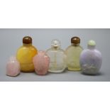 Six Chinese hardstone snuff bottles, in jadeite and quartz