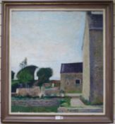 Attributed to Sir William Rothenstein, oil on canvas, Buildings and Courtyard, 92 x 84cm