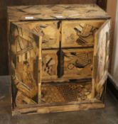 A Japanese parquetry chest/cabinet W.54cm