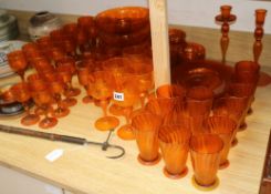 A suite of 1970's Salviati orange glassware