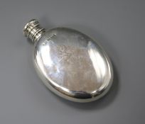 A Victorian silver hip flask, crested and inscribed, Birmingham 1884, maker probably John Linegar,