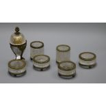 A collection of brass/brass mounted salts and desk tidies