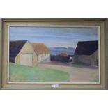 Attributed to Sir William Rothenstein, oil on canvas, Farm buildings, 55 x 90cm
