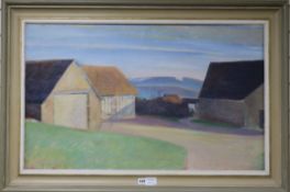 Attributed to Sir William Rothenstein, oil on canvas, Farm buildings, 55 x 90cm