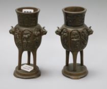 A pair of Japanese bronze vases height 19cm