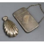 A sterling silver card case and a late Victorian silver scent flask.