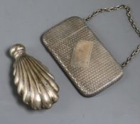 A sterling silver card case and a late Victorian silver scent flask.