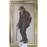 Attributed to Harold Swanwick, oil on canvas, sketch of a farmer, 32 x 17cmex Congelow House