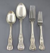A harlequin canteen of George III and later mainly King's pattern silver cutlery, comprising