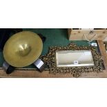 A L'Darnere brass bowl and wrought iron stand and a Victorian cast brass mirror