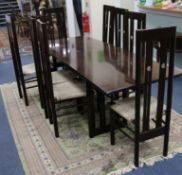 A MacIntosh style dining table and six chairs W.216cm