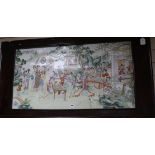 A large Chinese famille rose plaque, framed 52 x 97cm approx. excl. frame