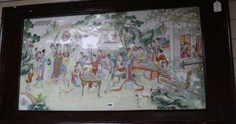 A large Chinese famille rose plaque, framed 52 x 97cm approx. excl. frame