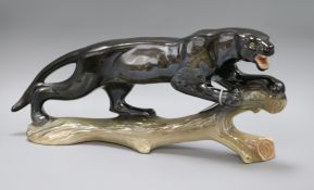 A Continental Jema pottery glazed panther length 50cm