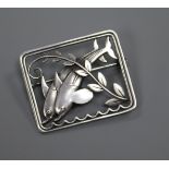 A Danish Georg Jensen sterling silver "twin dolphin" brooch, no. 251, 37mm.