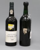 Two bottles of vintage port: Taylor's 1985 and Graham 1970