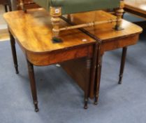 A Regency mahogany D end extedning dining table W.115cm unextended