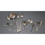 Assorted silver and other flatware including George III silver caddy spoon.