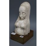 A plaster bust of a bare breasted woman by Rochael Hoffenberg height 35cm excl. base