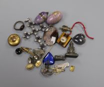 A small group of antique and later collectables including amethyst acorn pendant, moonstone and