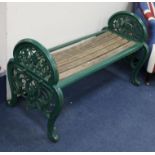 A Coalbrookdale cast iron green painted bench or window seat c.1870 with arched ends cast with