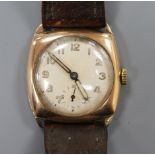 A gentleman's 1940's 9ct gold manual wind wrist watch.