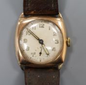 A gentleman's 1940's 9ct gold manual wind wrist watch.