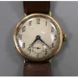 A gentleman's 1940's? 9ct gold Cyma manual wind wrist watch.