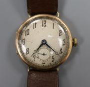 A gentleman's 1940's? 9ct gold Cyma manual wind wrist watch.