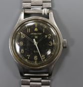 A gentleman's stainless steel Hamilton military General Service wrist watch, on later? associated