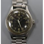 A gentleman's stainless steel Hamilton military General Service wrist watch, on later? associated