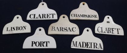 Seven 19th century creamware bin labels unmarked