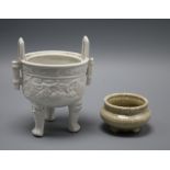 Two Chinese porcelain tripod censers