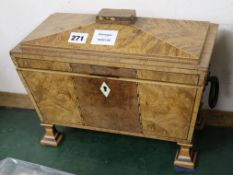 A Regency burr walnut tea caddy, on later feet